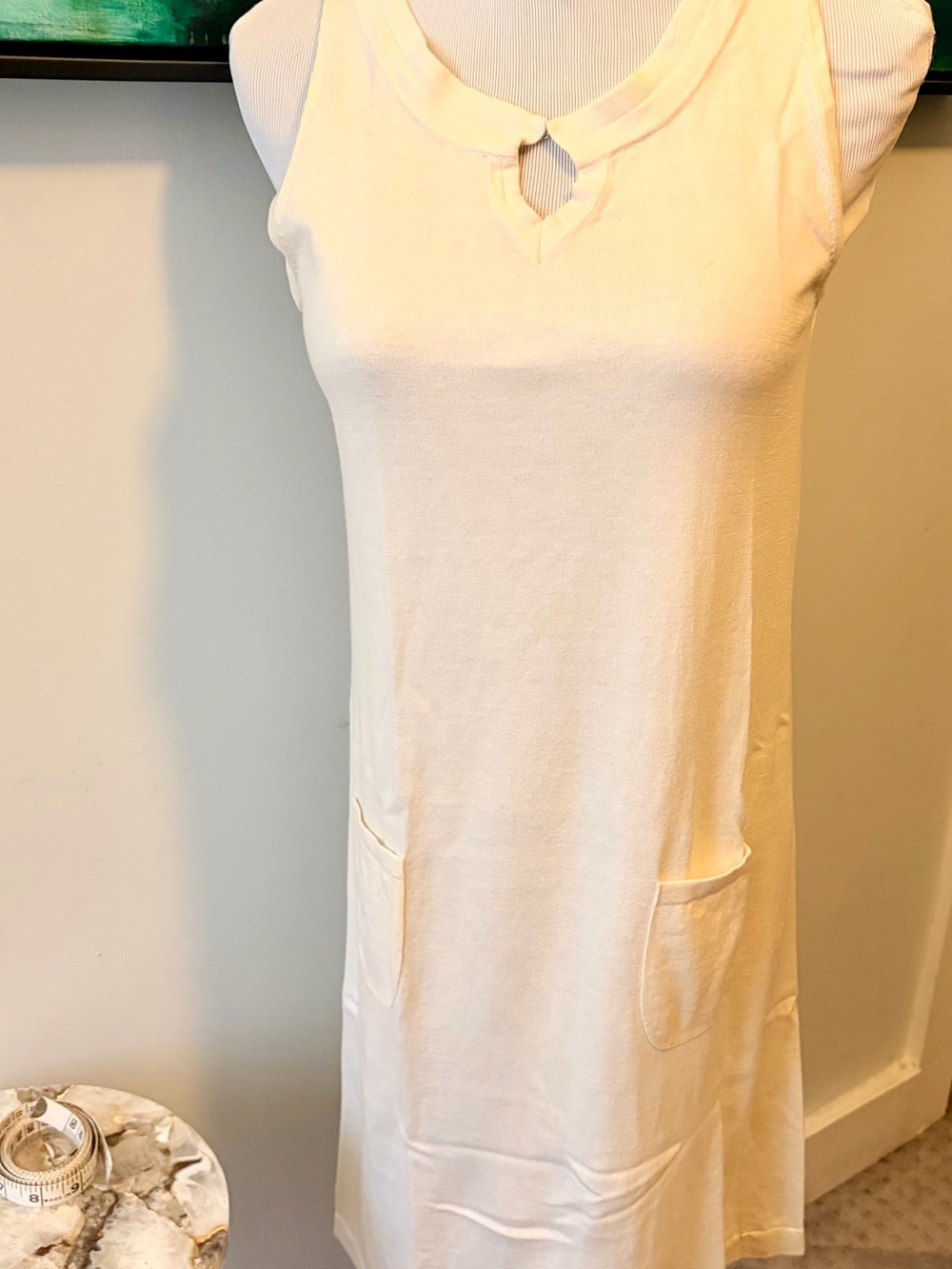 Sleeveless Cream Keyhole Pocket Dress
